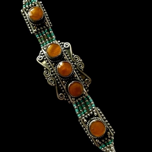 NEW Handmade Tibetan Silver with Genuine Coral & Turquoise Bracelet. - Picture 9 of 9